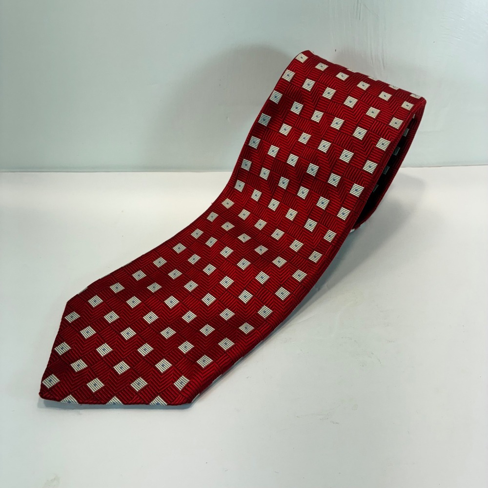 Robert Talbott Best of Class Red Geometric Silk Necktie Hand Sewn USA 3.75 Wide